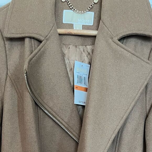 Michael Kors Asymmetric Zip Wool Blend Belted Coat in Dark Camel Size Small NWT - Picture 8 of 9